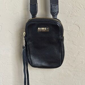 Aimee Kestenberg Black Leather purse bag with Gold Zipper crossbody mini‎ bag